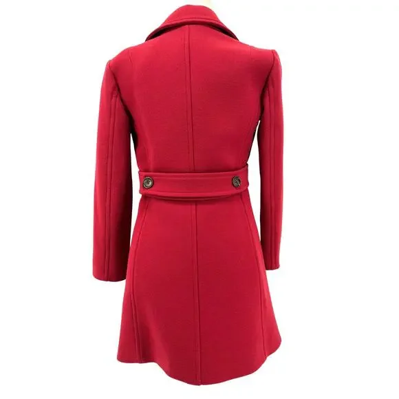 J. Crew Women's 2 Red Wool‎ Double Breasted Lady Day Pea Winter Mid Length Coat - Picture 6 of 9